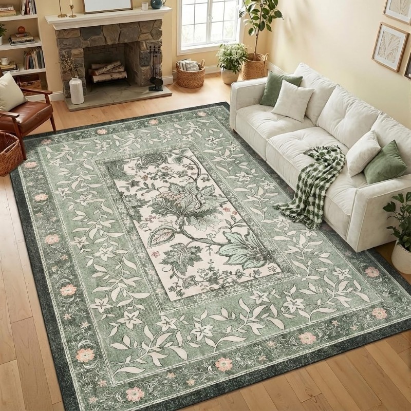 Printing On Commercial - Retro Plant Print Carpet for Living